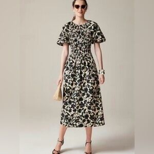 J.Crew Black and Cream Floral Midi Dress NWOT - Size LT